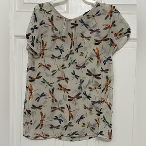 Zara Trafaluc Dragonfly Detail 100% Polyester Sheer Short Sleeve Shirt Size XS